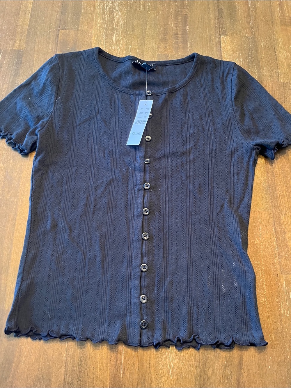 J. Crew Black Short Sleeve Button-Front Knit Top xxs new
